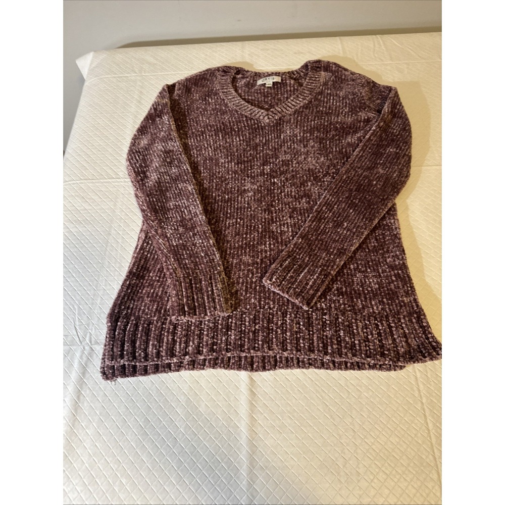 Orvis Womens M V Neck Chenille Sweater Long Sleeve Tunic Top Pullover Cozy Soft‎
